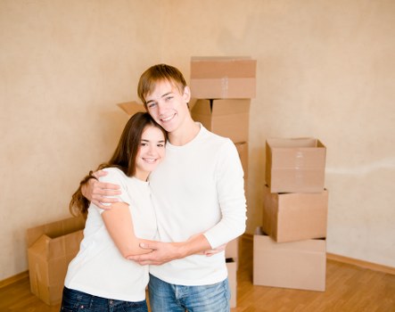 Packed boxes and furniture ready for transport in London