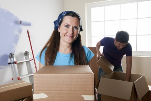Removal van service in London street with residential move