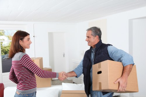 London property move with boxes and removals vehicle